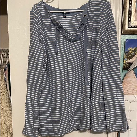 Chaps Navy and White Striped Top - Picture 1 of 3